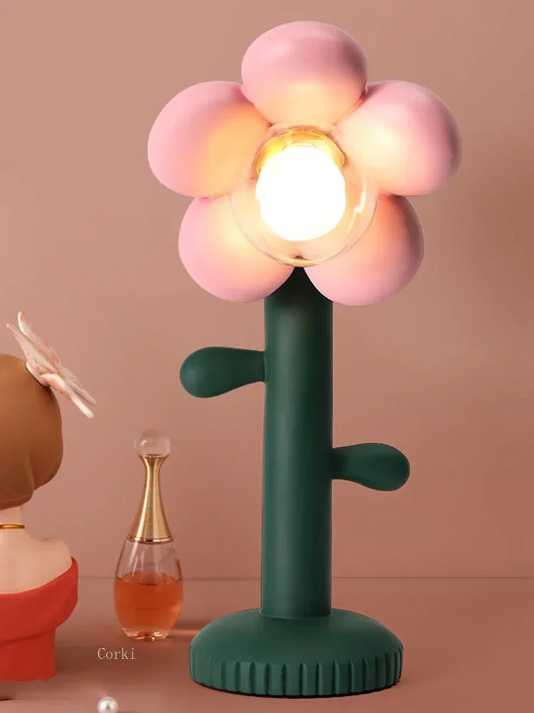 lampe à poser en résine fleurs roses décoratives pour intérieur - vue 3 sur 7