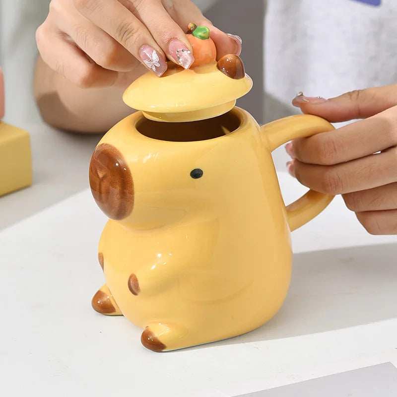 Mug capybara cartoon céramique avec couvercle grande capacité - vue 3 sur 7