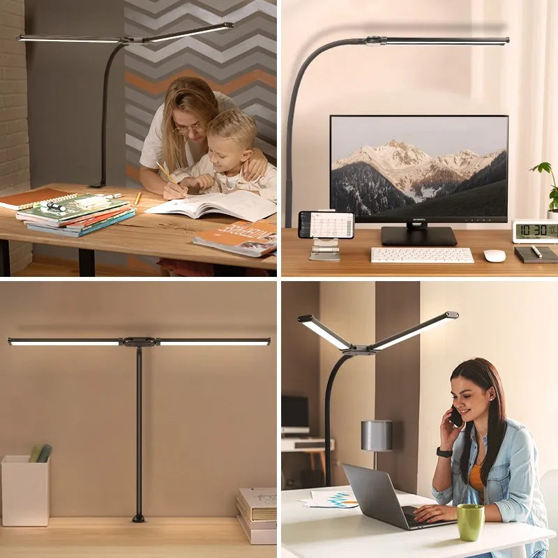 Lampes de bureau Led Double tête réglable en continu USB lampe de Table moniteur d'ordinateur lumière pour bureau étude lecture luminaire - vue 7 sur 8