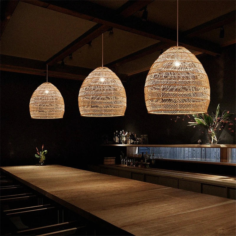 Style chinois lampe en rotin suspension Vintage lampe suspendue E27 salon salle à manger décor à la maison café Restaurant lampe à main