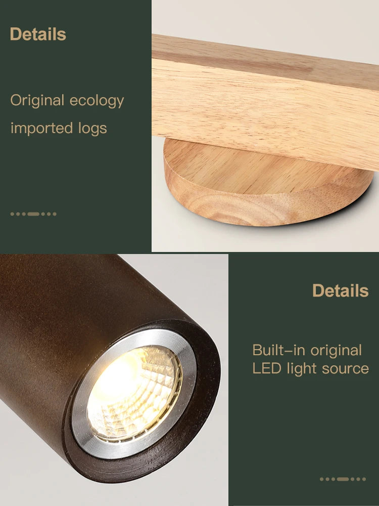 Grain de bois Led lustres avec projecteur pour salon chambre plafonniers éclairage décor noir Lustre cuisine luminaire - vue 5 sur 16