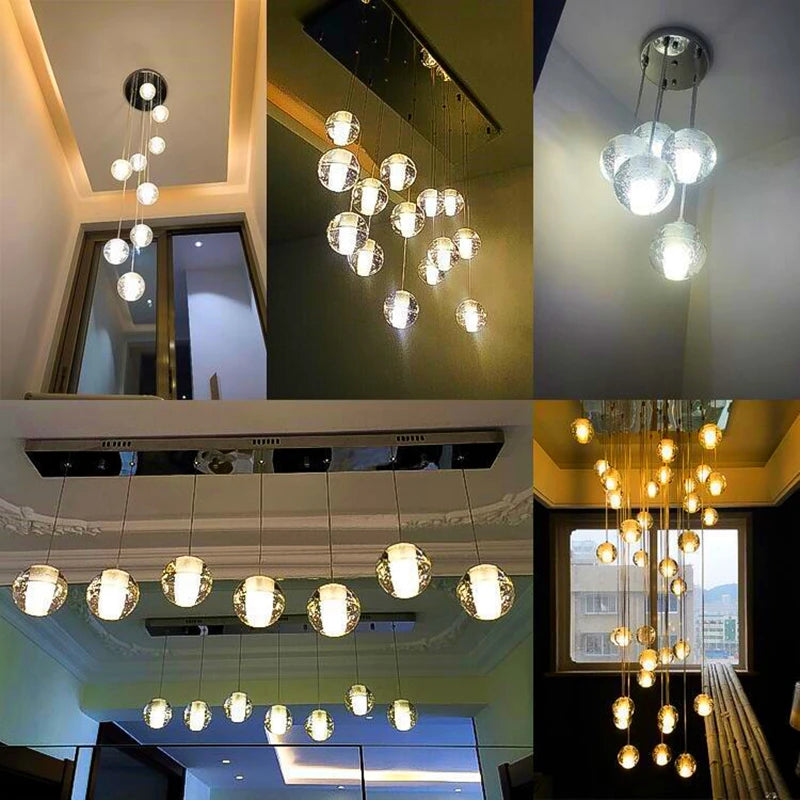 lustre en cristal moderne avec boule tournante led suspendue - vue 4 sur 27