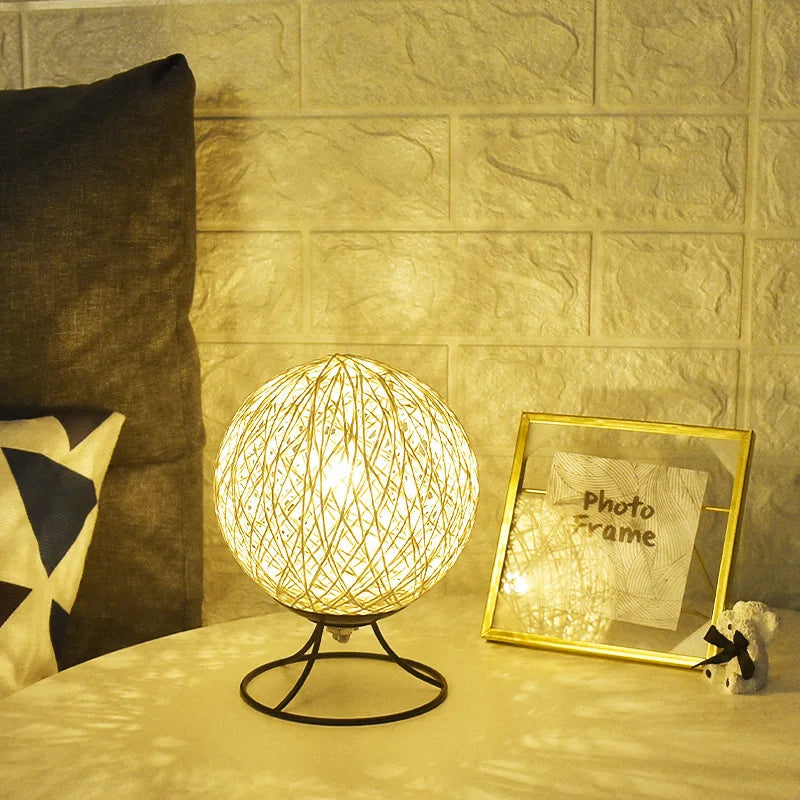 lampe led lune bois rotin lin usb veilleuse chambre - vue 2 sur 8