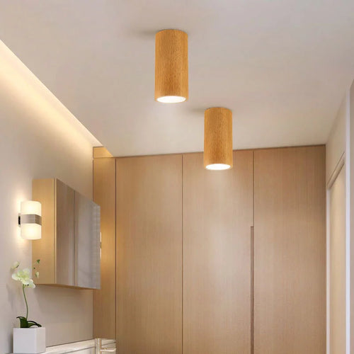 plafonnier led moderne carré en bois nordique downlight - vue 7 sur 12