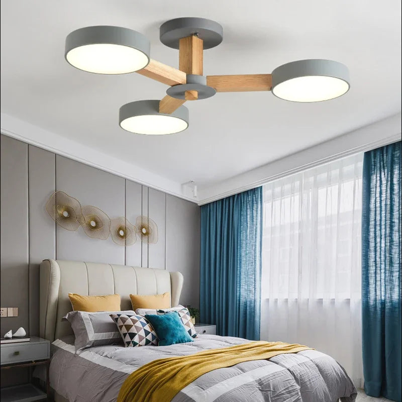 Modern Wooden Ceiling Light For Living Room 3/6/8 Lights Indoor Led Lights Luminaire Suspension Decoration Bedroom Hanglamp - vue 3 sur 15