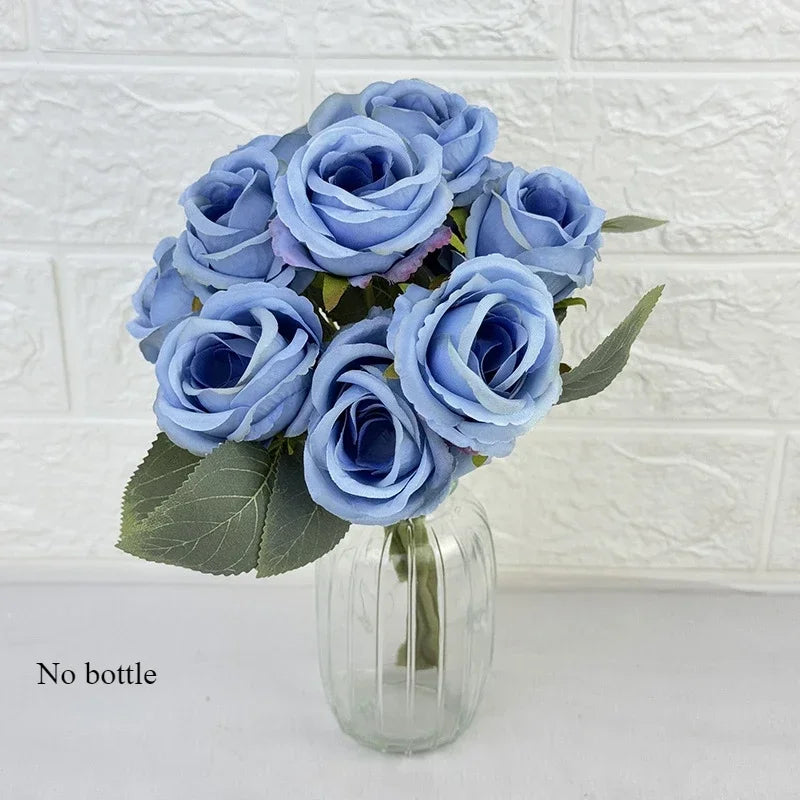 bouquet de 10 roses artificielles en soie décoratives pour événements