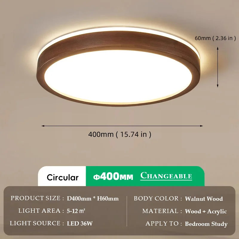 Walnut Wood Ceiling light, Wabi-sabi Simple Modern Vintage style, Bedroom lighting for Bathroom, Bedroom, dining room, Study - vue 10 sur 16