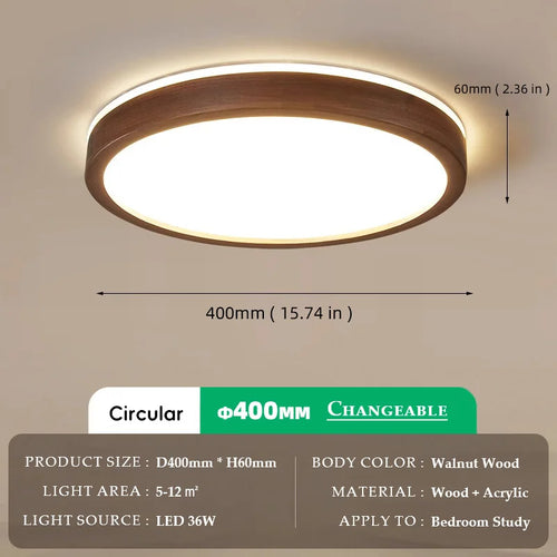 Walnut Wood Ceiling light, Wabi-sabi Simple Modern Vintage style, Bedroom lighting for Bathroom, Bedroom, dining room, Study - vue 11 sur 16