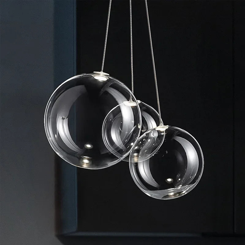 Suspension boule pour cuisine salle à manger chambre suspension Design Chrome décor à la maison restaurant lustres Led verre moderne<h1></h1>