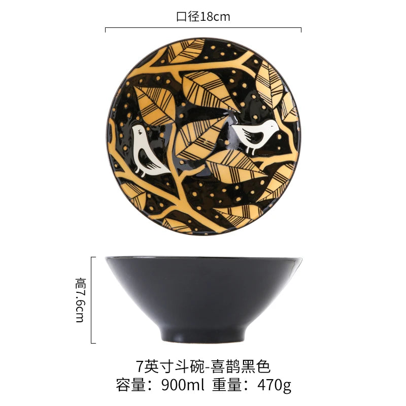 bol ramen japonais ceramique motif floral grande capacite12l