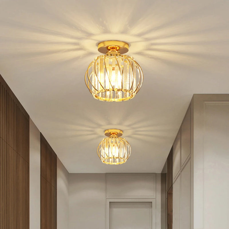 Plafonnier en cristal Mini fer rond moderne plafonnier pour salle à manger chambre cuisine couloir cour lampe d'intérieur