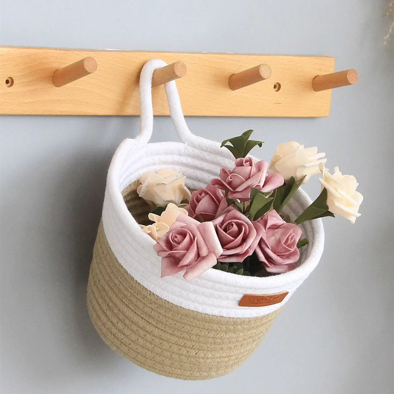 panier moderne en corde tissée pour rangement suspendu - vue 4 sur 8