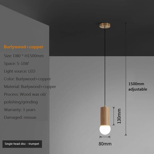 suspension noyer lustre chinois barre tête lampes - vue 8 sur 13