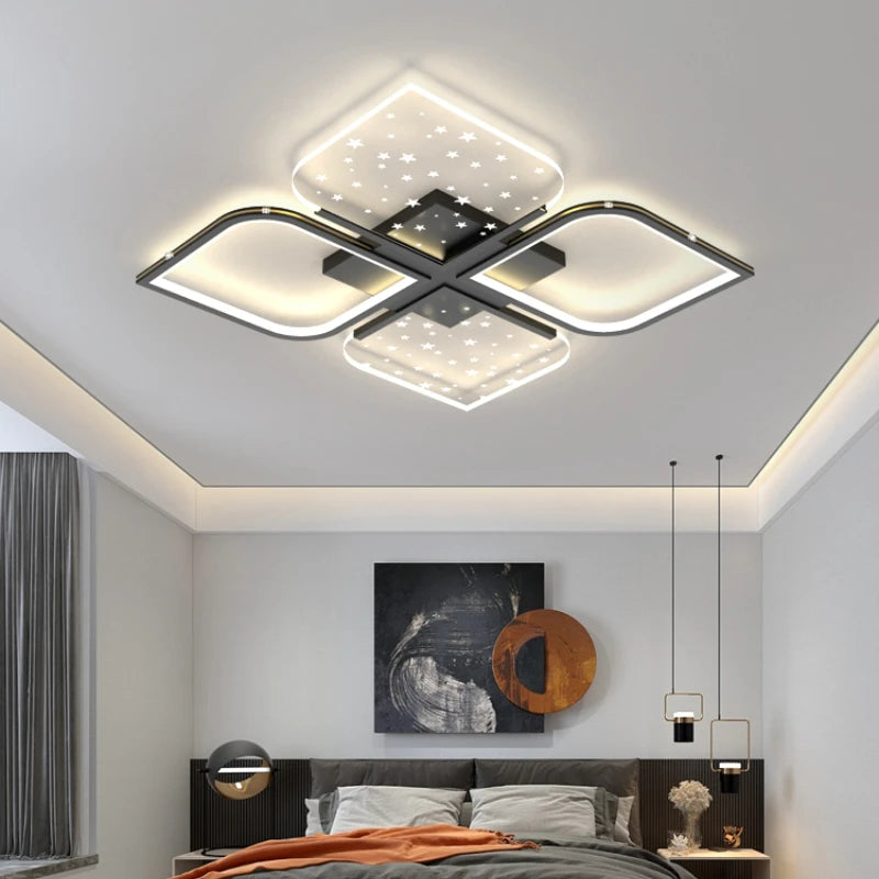 lustre led moderne quatre feuilles herbe ciel étoilé intérieur - vue 6 sur 18
