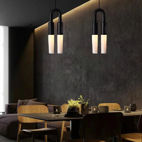 lustre art déco en métal noir et blanc avec fil réglable - vue 5 sur 6