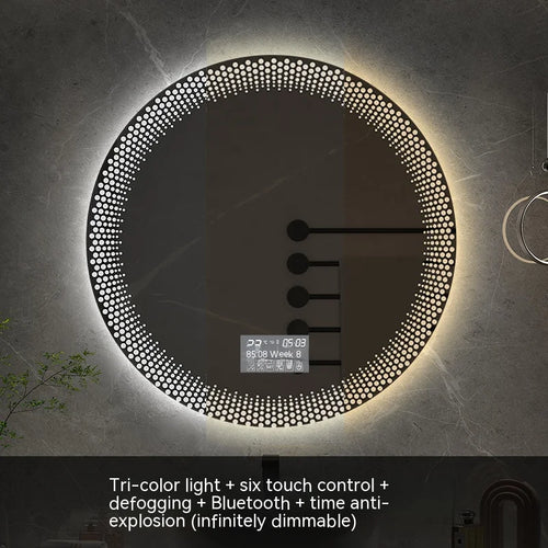 miroir rond à led avec rétroéclairage réglable et antibuée intelligent - vue 24 sur 25