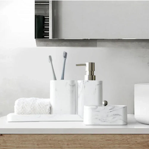 ensemble accessoires en résine et marbre pour salle de bain - vue 7 sur 12