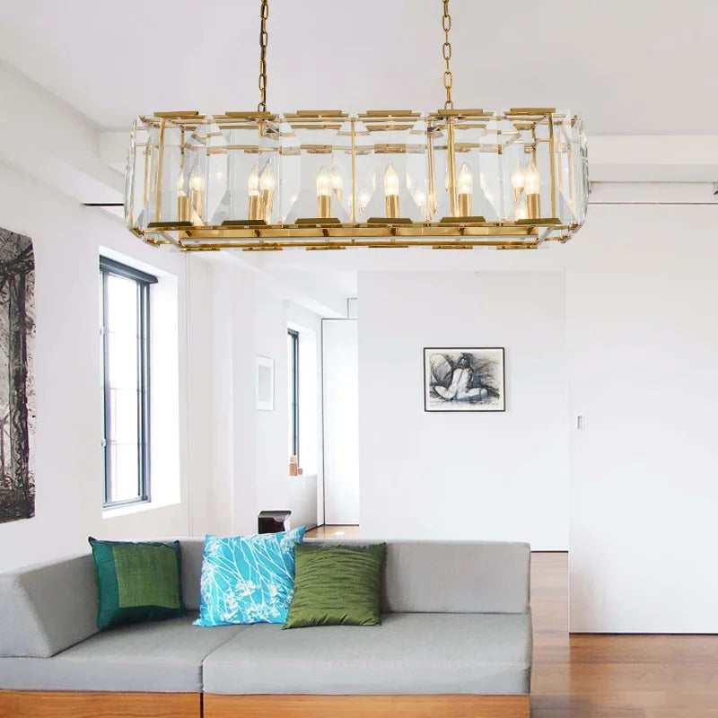 lustre moderne en cristal k9 suspension rectangulaire grande taille - vue 4 sur 15