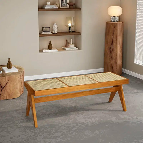 banc en rotin massif chaise longue et ottoman rétro polyvalent - vue 13 sur 14