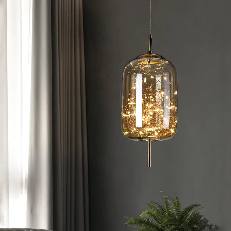 Lustre de chevet rouge en filet nordique pour fille - vue 3 sur 12