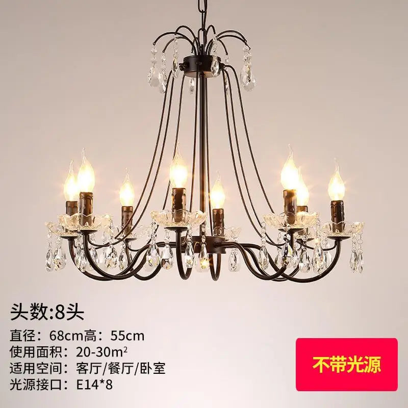 lustre rétro en fer et cristal style américain créatif - vue 7 sur 12