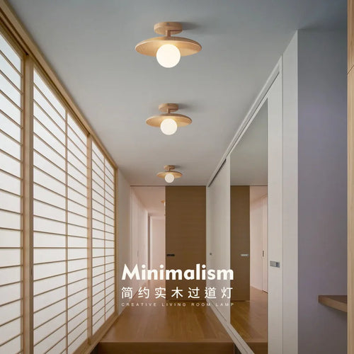 Couloir allée bois plafonniers nordique Ins personnalité créative balcon porche Simple vestiaire bûche lampes suspendues