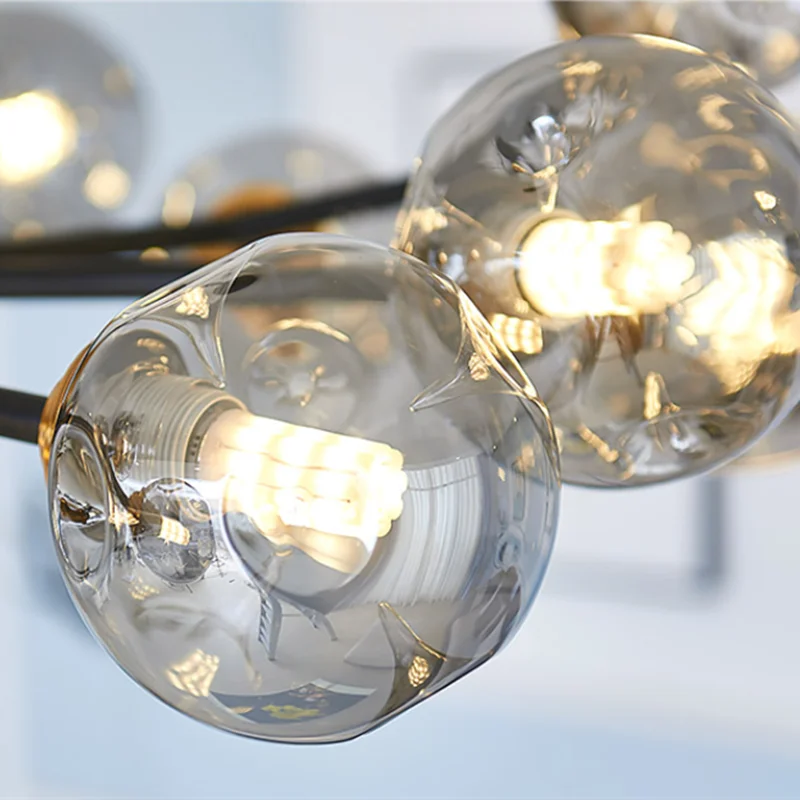 Boule de verre nordique Led plafond lustre noir suspension lumières décor à la maison suspendus Lustres luminaire salon salle à manger chambre