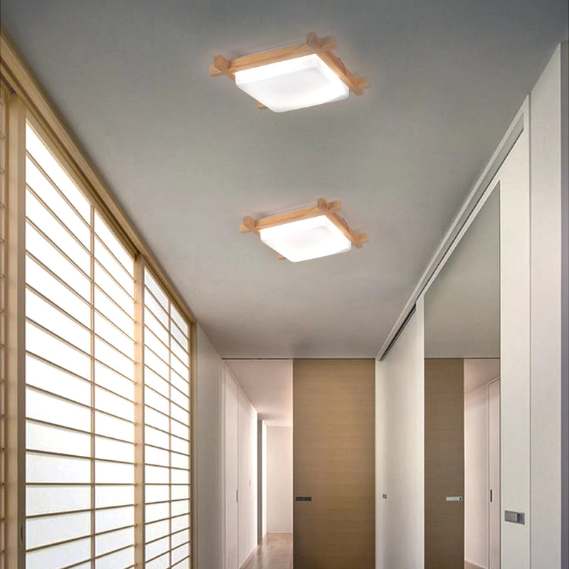 Bois Led plafonnier salon chambre japonais carré plafonnier salle d'étude plafond décor luminaires montage en Surface