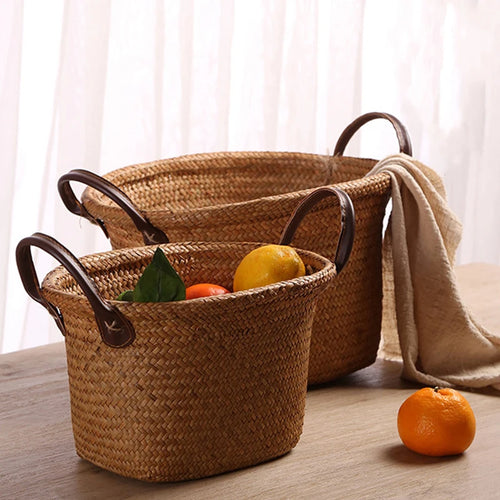 panier de rangement tissé à la main pliable en osier et jonc de mer - vue 2 sur 8