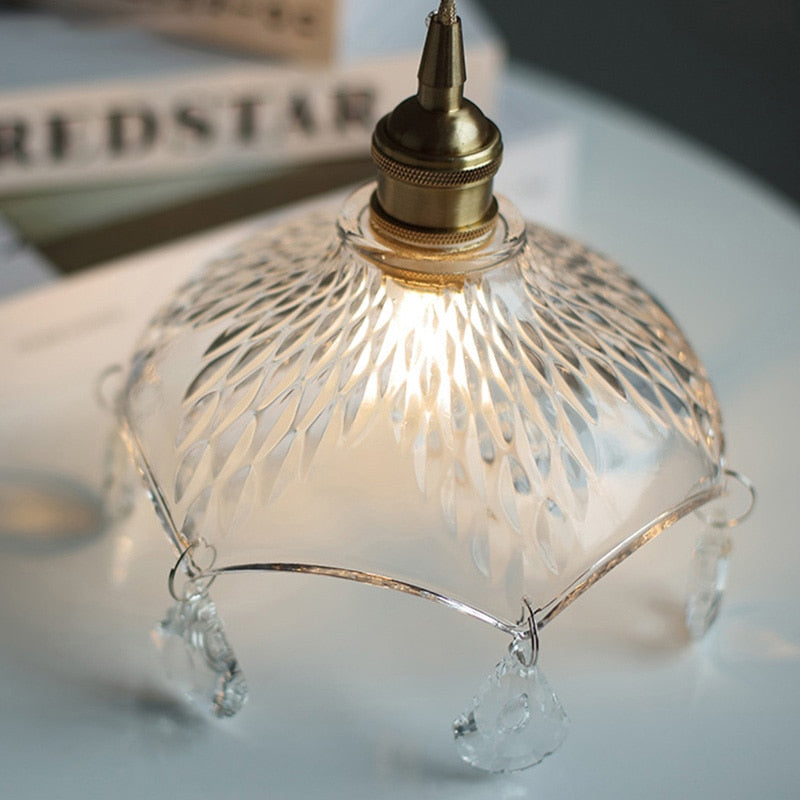 pendant light with lampshade in vintage Leuven glass