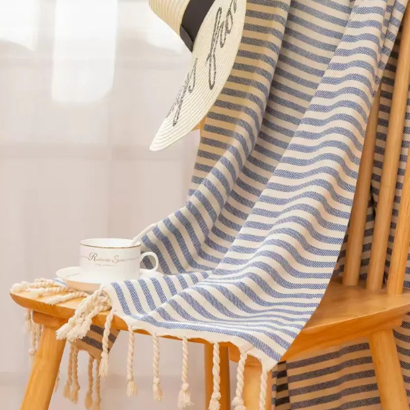 serviette de plage turque extra large rayee frangee - vue 6 sur 7