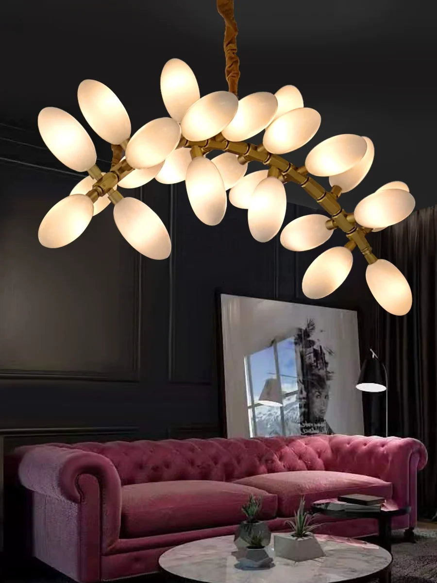 Modern Luxury  White Glass Grape Shaped Duplex Villa Chandelier, Living Room, Dining Room, Hotel Circular Decorative Chandelier - vue 2 sur 15