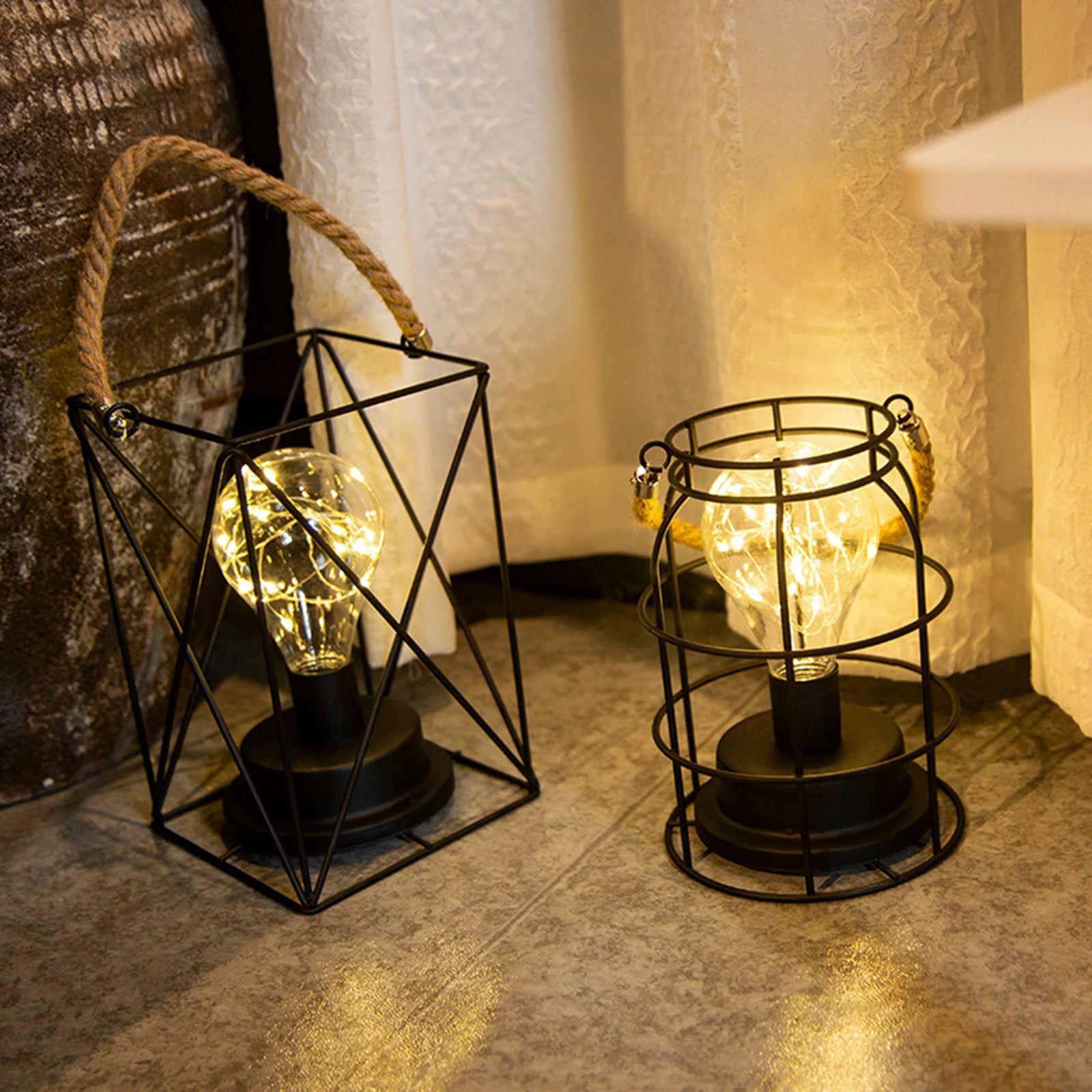 Lampe de table décorative, Lampe de table rétro, Style de cage, Veilleuse,  Rétro, À piles, Lampe de bureau