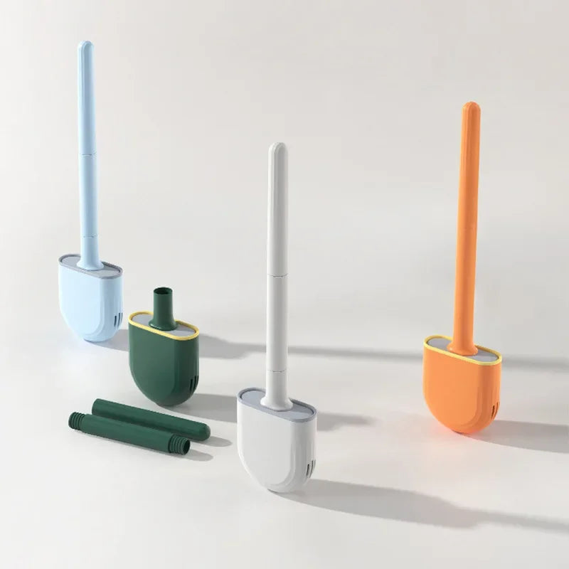 brosse de toilette en silicone avec support et poils souples - vue 3 sur 11