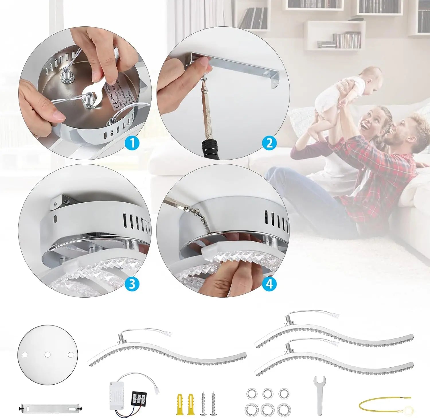 plafonnier led incurvé en métal trois ampoules acrylique éclairage intérieur - vue 5 sur 7