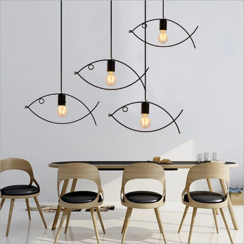 Suspension en forme de poisson cuisine moderne minimaliste géométrique lampe suspendue Style nordique luminaires pour la maison lampe en fer Vintage