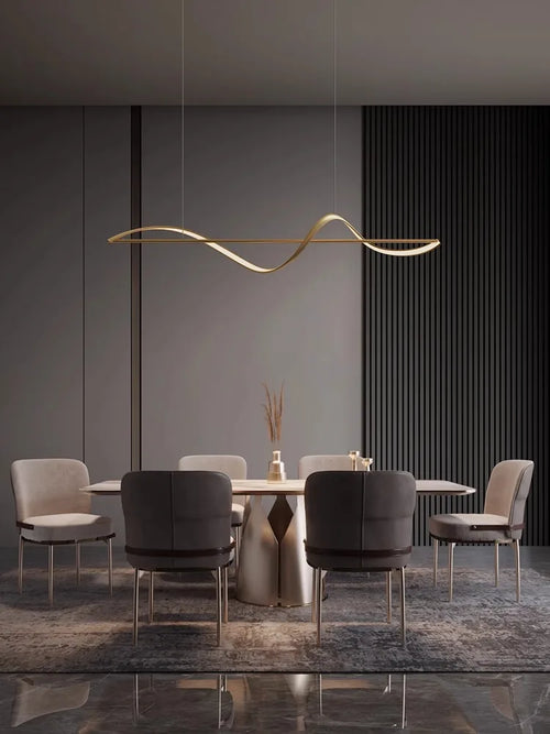 All copper modern minimalist restaurant chandelier, light luxury dining table lamp, Italian minimalist restaurant chandelier - vue 2 sur 11