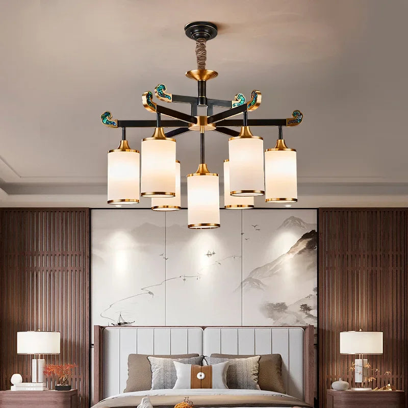 lustre en cuivre design style chinois pour éclairage moderne - vue 4 sur 12