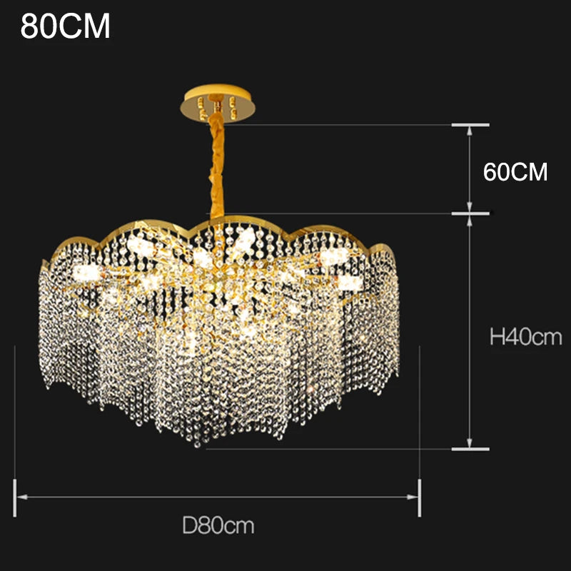 lustre moderne en cristal doré haute suspension design élégant pour intérieur - vue 7 sur 9