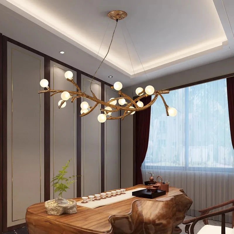 Lustre LED style branche de bois design moderne