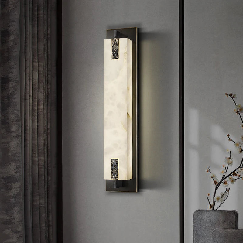 applique murale led style néo-chinois en laiton et marbre - vue 3 sur 8