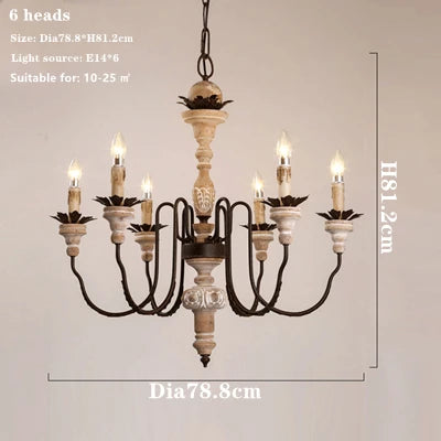 lustre rétro artisanal en bois massif luminaire décoratif suspendu - vue 8 sur 9