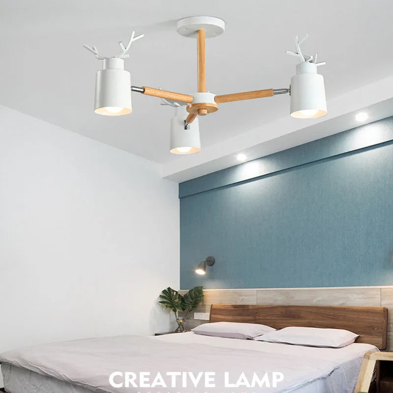Lustre en rondins scandinave salon chambre plafond suspension luminaires cuisine plafond éclairage cerf design e27 lumière