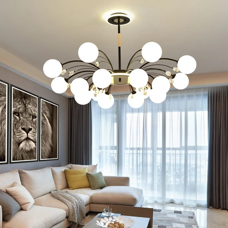lustre moderne en verre avec cristaux lumineux pour un éclairage élégant - vue 3 sur 16
