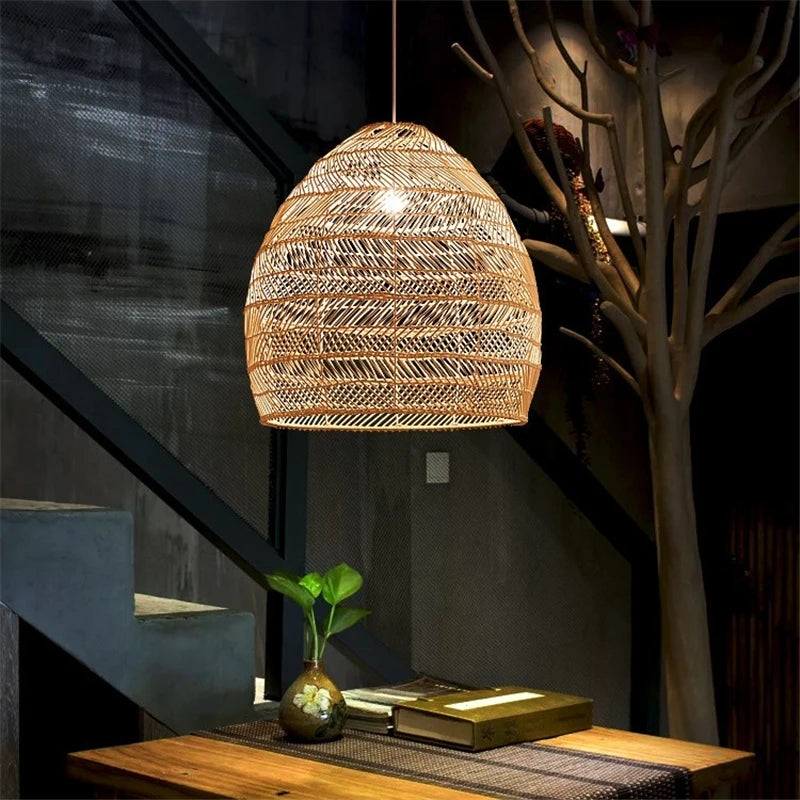 Nouveau Style chinois lampe en rotin suspension Vintage lampe suspendue E27 salon salle à manger décor à la maison café Restaurant lampe à main