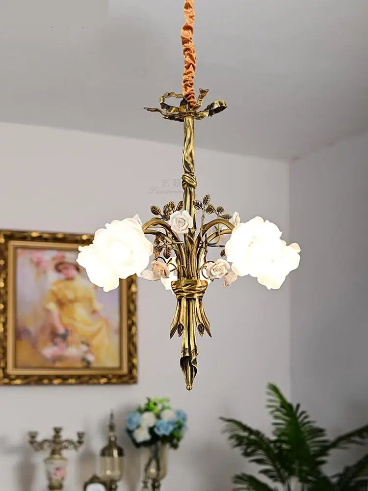lustre en cuivre avec verre rose style classique européen à led - vue 4 sur 8
