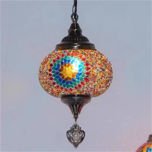 suspension vintage en verre teinté style bohème fait main en turquie - vue 5 sur 14