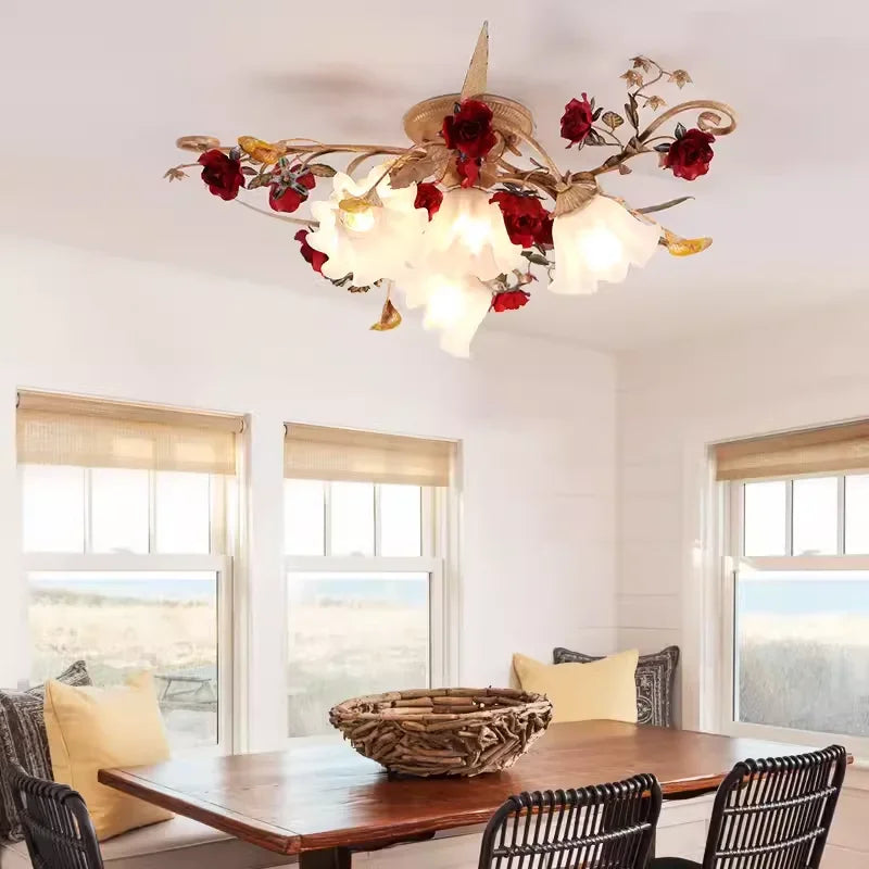 lustre led romantique rétro avec fleurs pour éclairage chaud - vue 4 sur 11