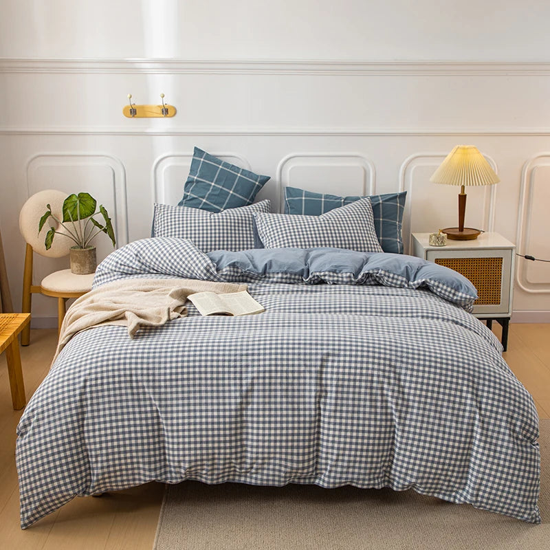 housse de couette en coton à carreaux pour lit double