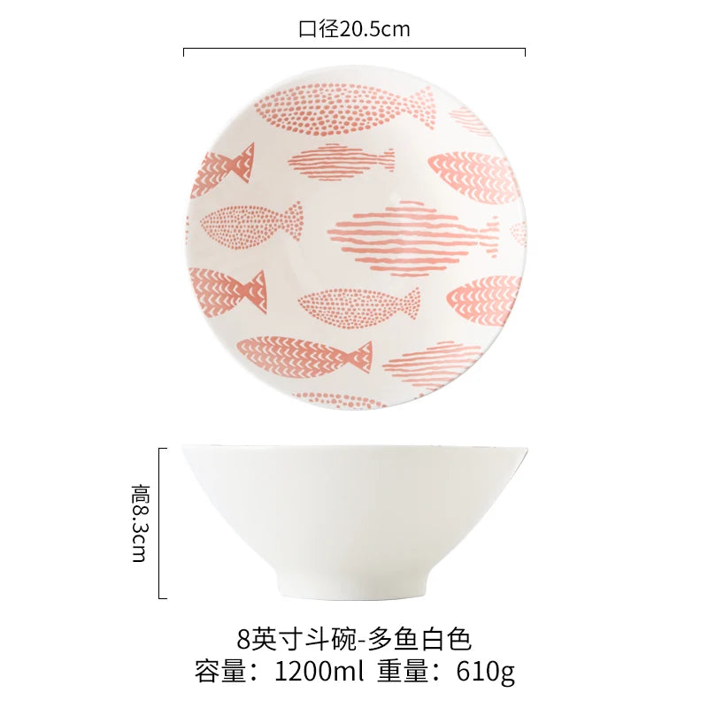 Bol ramen japonais ceramique motif floral 12l